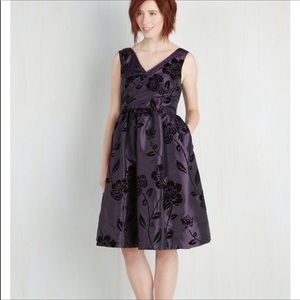 ModCloth Purple and Black Velvet Floral Dress